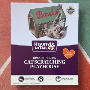 Baseball themed cat  scratching playhouse. New in box. Cats love thes…